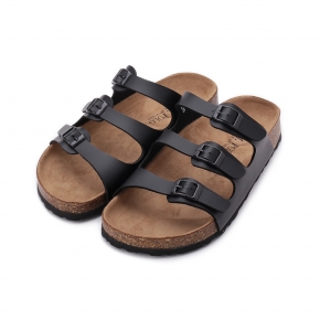 SM POLO 三橫帶腳床拖鞋 黑 2708 女鞋