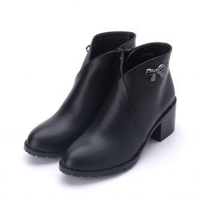 RIN RIN V口蝴蝶結釦靴 黑 女鞋