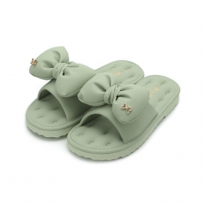 RIN RIN 澎蝴蝶結金釦拖鞋 綠 女鞋