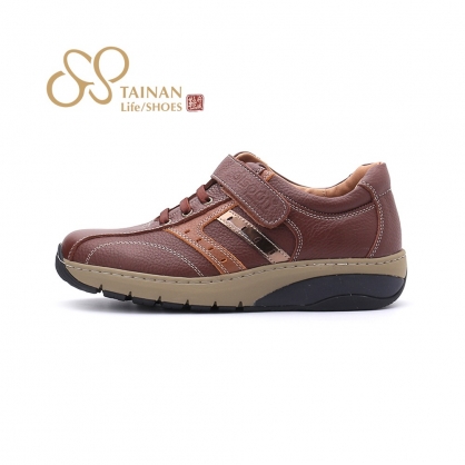 地之柏 魔鬼氈側方條真皮休閒鞋 咖 男鞋