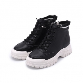 LUZZI 鬆緊帶拉鍊休閒靴 黑 女鞋