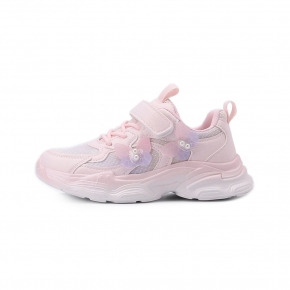 TE TE 渲染側雙蝶魔鬼氈運動鞋 粉 大童鞋