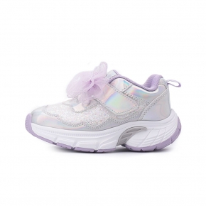 冰雪奇緣 蝴蝶結鏡面運動鞋 銀紫 FOKR51757 中大童鞋