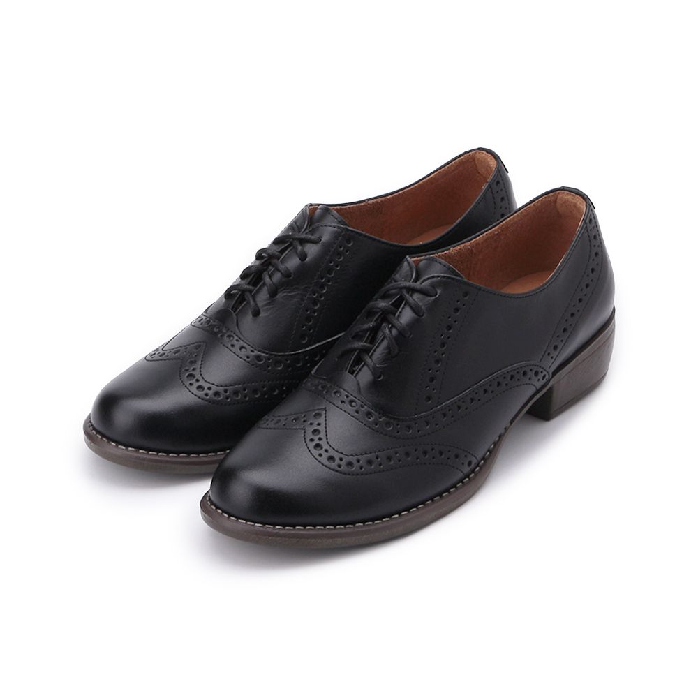 LUZZI 尖頭綁帶牛津鞋黑女鞋- 鞋全家福