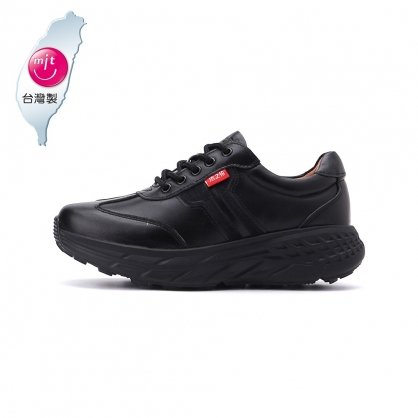 地之柏 兩線真皮休閒鞋 黑 女鞋