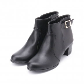 RIN RIN 金釦拉鍊跟靴 黑 女鞋
