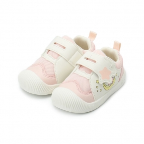 TE TE 月亮小熊星星魔鬼氈鞋 粉 中小童鞋