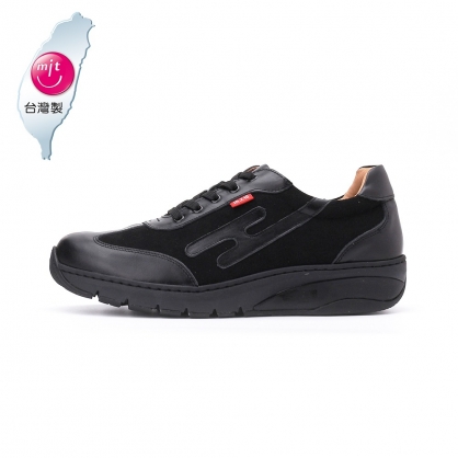 地之柏 綁帶真皮休閒鞋 黑 男鞋